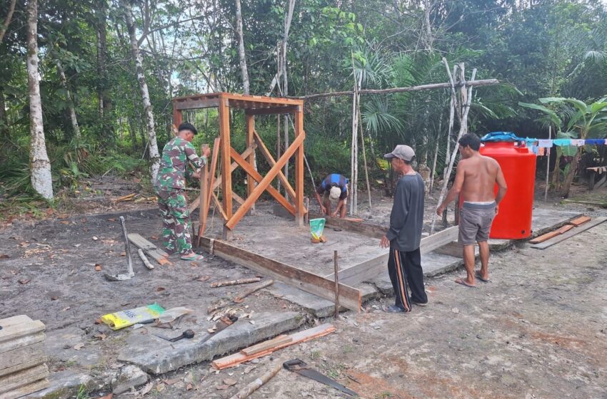 Satgas TMMD Buat Tembok Kran Air Sumur Bor Untuk Penuhi Kebutuhan Air Bersih Warga